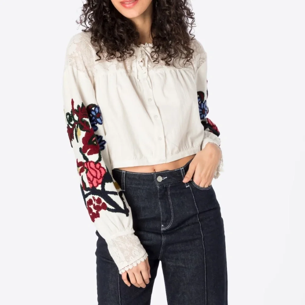 NEW Free People Embroidered Crop Blouse